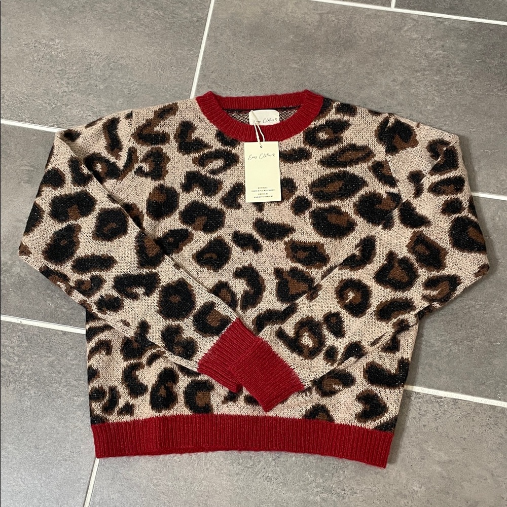 Easy Clothes Leopard And Red Riley Sweater size M/L - Picture 3 of 8